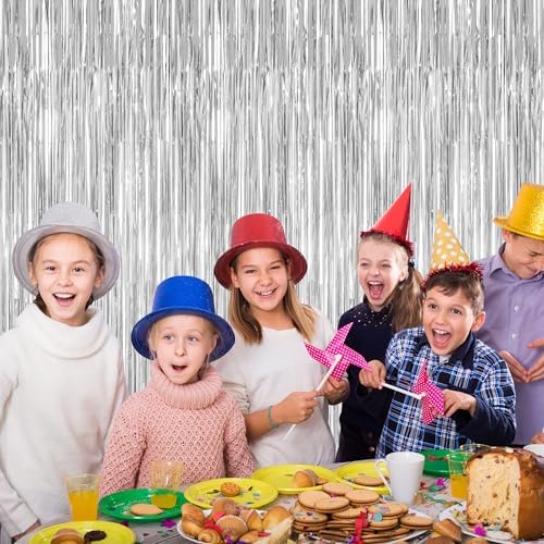 12 Pack Silver Backdrop. 3.28 FT x 7.05 FT Birthday Decorations, Metallic Silver Fringe Backdrop Foil Curtains Tinsel, Disco Party Decor Photo Booth Props Door Decorations Hanging - Image 6