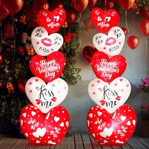 Fourluoo 2 Pcs 5.3ft Valentines Day Inflatable Heart Outdoor Yard Decoration Blow up Heart Yard Decor with LED Lights Romantic Sweet Hearts for Valentine's Day Party Indoor Garden Lawn Porch Decor - Image 6