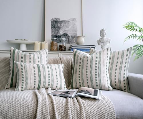 Cethom Sage Green Boho Throw Pillow Covers 22x22 Inch Set of 2, Stripe Textured Decorative Couch Pillow Cases for Bed, Sofa, Living Room, Bedroom, Farmhouse Home Accent Cushion Covers - Image 7