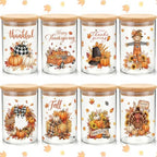 Potchen 8 Pcs 19oz Fall Glass Cookie Jars, Pumpkin Truck Leaves by Potchen