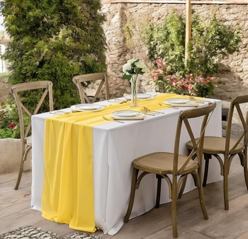 MDS Pack of 10 | Yellow | 14ft Chiffon Table Runner 29x170 Inches Long Romantic Rustic Sheer Gauze Runner for Wedding Bridal Shower Birthday Banquets Engagement Spring Easter Boho Decorations - Image 6