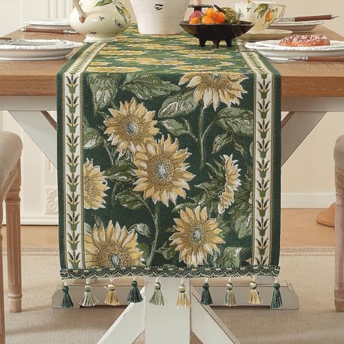 Vintage Luxury Tassel Table Runner - Elegant Embroidered Dining Table Decor, Perfect for Kitchen & Holiday Celebrations, Retro Tassel Tablecloth Style (Sunflower, 13.7"x106") by Unknown