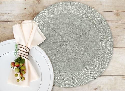 Lightnpro Handmade Beaded Placemats Set of 4 – 13" Round Silver Charger Mats, Handcrafted Artisan Table Accessories, Elegant Decorative Dining Table Décor for Weddings, Celebrations & Home Gatherings - Image 2
