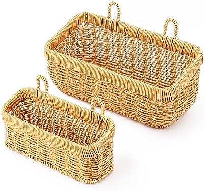 AceList Wall Hanging Basket, Boho Style Hand-Woven Hanging Storage Baskets - Set of 2, Ideal for Boho Room Decor, Kitchen, Garden, and Living Room by AceList