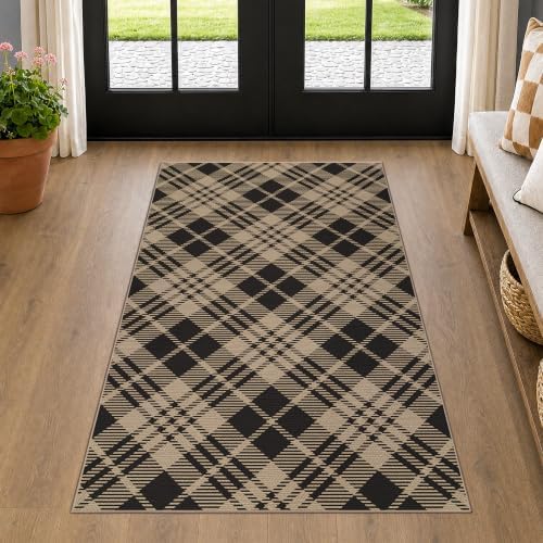 JTJ Easy Jute 3x5 Entryway Rug, Tan & Black Angled Plaid by JTJ