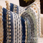 Boho Chenille Tufted Throw Pillow Covers 18x18 Inch Set of 2 Farmhouse Mixed Blue Woven Striped Decorative Pillowcases for Couch Sofa Bed - Image 5