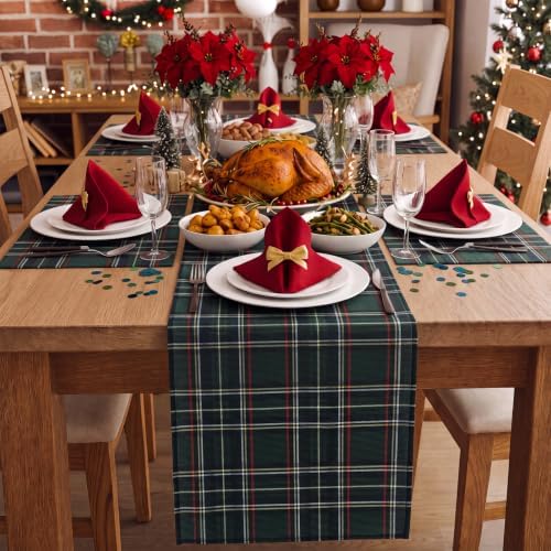 HunnmingRe 1 Pcs Green Christmas Tartan Plaid Table Runner 13 x 72 - Image 3