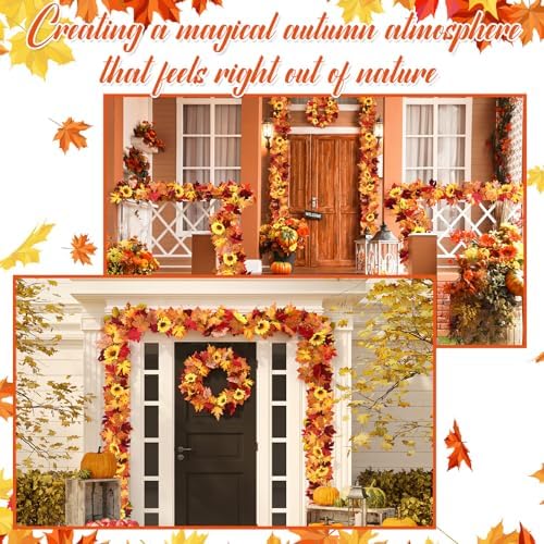 Janinka 12 Pack Fall Mixed Leave Garland 5.7 ft Hanging Vines Orange - Image 5