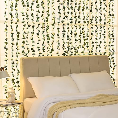 BLEUM CADE 12Pcs 16.4Ft Fake Flower Garland Faux Rose Vines with Lights - Image 3