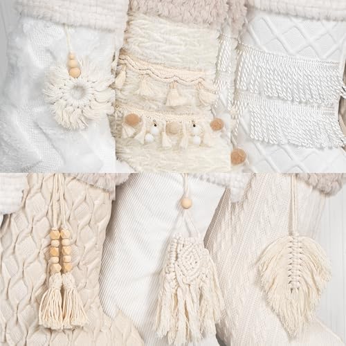 BHD BEAUTY Bohemian Style Christmas Stocking Set of 5 Tassel Xmas Stocking Boho Macrame Decorations Farmhouse Mantel Hanging Ornament for Xmas Holiday Party - Image 3