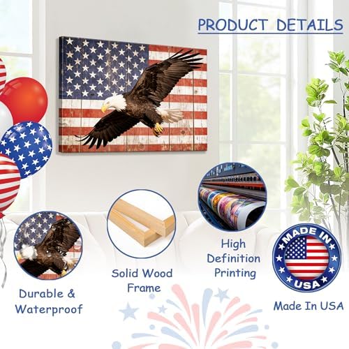 HomeifHue July 4th Patriotic Canvas Wall Art 4th of July USA Decorations American Flag Painting Picture Eagle Pictures for Wall Decor Independence Day Home Decor（F3 24x36in） - Image 4
