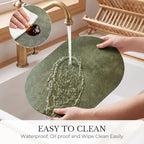 MOSAYT Vinyl Faux Leather Oval Placemats, Set of 8, Olive Green - Image 5