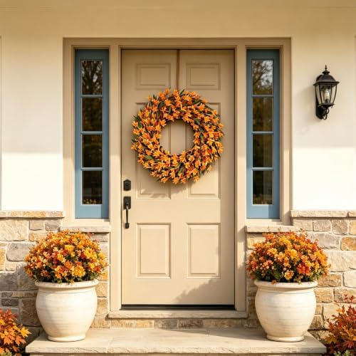 24 Inch Orange Forsythia Fall Wreath for Front Door - Image 2