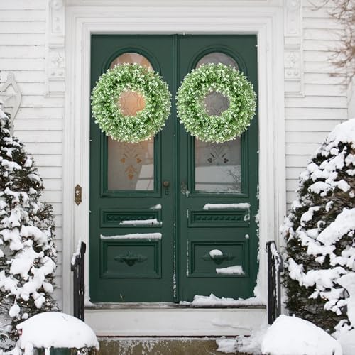 22“ Boxwood Wreath for Front Door,Spring Wreaths for Front Door, Farmhouse Door Wreath Outdoor Indoor for All Seasons Decor - Image 7