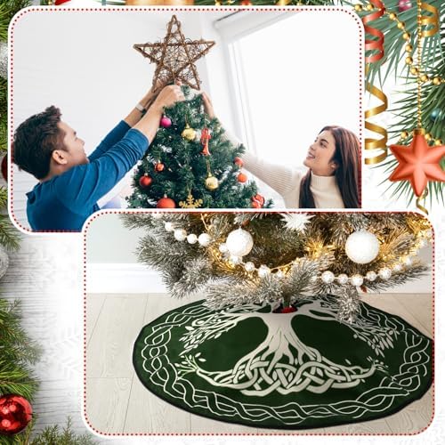 2 Pcs Yule Christmas Tree Topper and 36'' Tree Skirt Set Rustic Star Treetop Pagan Winter Solstice Ornament Rattan Christmas Decor for Yuletide Xmas Decorations - Image 3
