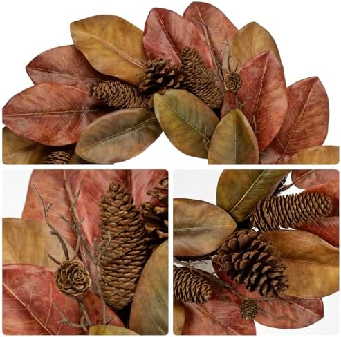 Briful 20 Inch Fall Magnolia Wreath for Front Door - Image 3