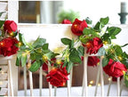 FiveSeasonStuff 29 Ft 4 Pack Christmas Red Rose Silk Flower Garland Artificial Flowers Decoration Hanging Floral with 66 feet String Lights - Image 4