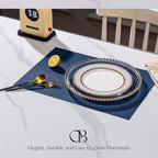 Placemats Set of 12 - Easy Clean Woven Vinyl Placemats for Dining Table, Indoor/Outdoor Place Mats, Washable PVC Table Mats（Navy Blue） - Image 2