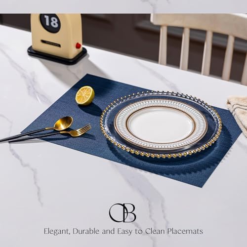 Placemats Set of 12 - Easy Clean Woven Vinyl Placemats for Dining Table, Indoor/Outdoor Place Mats, Washable PVC Table Mats（Navy Blue） - Image 2
