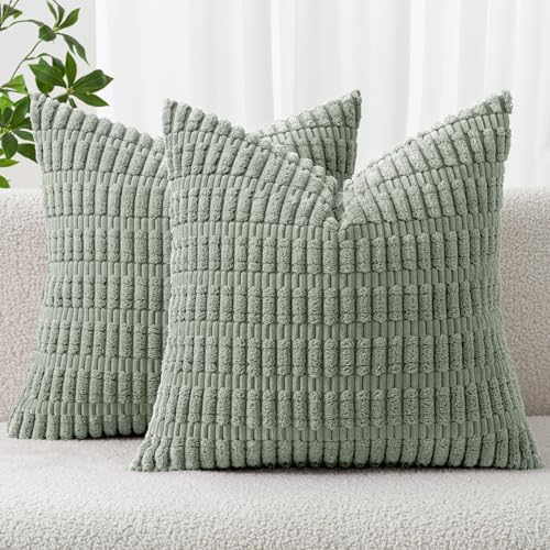 MIULEE Euro Sham Corduroy Decorative Throw Pillow Covers 24x24 Grey Green by MIULEE