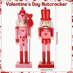 Kathfly 2 Pcs Valentine's Day Nutcracker 10 Inch Wooden Pink Red King and Heart Letter Nutcracker Figures for Valentine's Day Mantle Desktop Table Display Decoration - Image 2