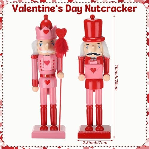 Kathfly 2 Pcs Valentine's Day Nutcracker 10 Inch Wooden Pink Red King and Heart Letter Nutcracker Figures for Valentine's Day Mantle Desktop Table Display Decoration - Image 2