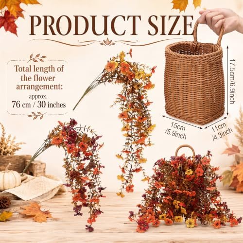 Riceshoot 7 Pcs Fall Hanging Basket Wreath for Front Door Outdoor - Image 2