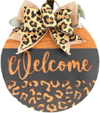 Wood front door sign Wood sign Home decor Welcome sign Sign for front door House warming gift Wedding gift (Leopard Welcome-DS010(A39) S003, 22" Width) by Unknown