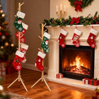 PURPLE STAR 1N 2 Set Christmas Wooden Stocking Holder Stand, Rustic Freestanding Xmas Stockings Hanger Rack, Christmas Stocking Tree Stand Rack for Holiday Home Living Room Farmhouse Decoration - Image 7