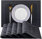 LEXMORE PlaceMats Set of 12 Vinyl/Plastic Woven Place Mats for Kitchen Table Indoor/Outdoor Washable PlaceMat Wipeable Dining Table Mats(Black Cube) by lexmore