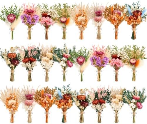 12/24PCS Handmade Dried Flower Bouquet with Stems Natural Dried Wildflowers 7.5” Mini Dry Flowers for Vase Farmhouse Decor, Wedding Styling, Photography Props, Gift DIY(24pcs, Gerbera Daisy) by Unknown