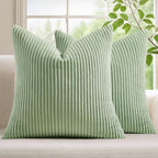 Mecatny Corduroy Decorative Throw Pillow Covers 24x24 Set of 2 Sage Green by Mecatny