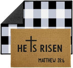 2 Pcs Easter Doormats, He is Risen Door Mat, Easter Bible Verse Non Slip Coir Mats, Black and White Check Rug, Layering Doormats Seasonal for Indoor Outdoor Home Porch Entry Decor 24" x 32" - Image 6