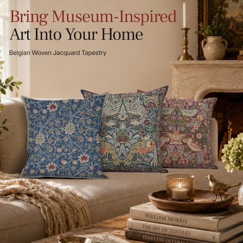 William Morris Peacock and Dragon Blue Tapestry Throw Pillow Cover 16 x 16 - Image 3
