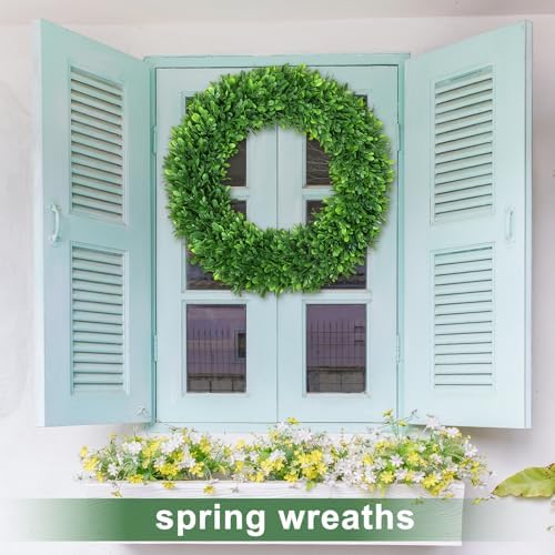 Green Boxwood Wreaths for Front Door Realistic 22Inch All Season Eucalyptus - Image 6