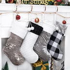 LUBOT 4 Pack Christmas Stockings Large Family Xmas Stocking Black White Gray Contrast Match Flannel Plaid Plush Sequins Hanging for Decorations Holiday by LUBOT