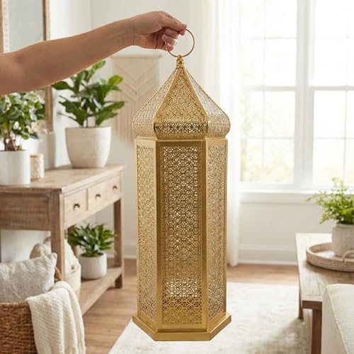 Vela Lanterns Decorative Indoor Gold Moroccan Floor Lantern, Extra Large - Image 6