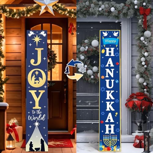 47" Happy Hanukkah Joy World Porch Sign, 2 In1 Welcome Sign by Memorywuu