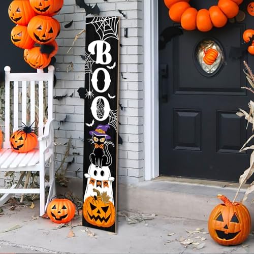 Halloween Porch Sign, Boo Sign for Front Porch, Spooky Pumpkin Wooden Sign Yard, Vertical Wood Sign Standing for Patio Front Door Porch, Long Porch Sign for Holiday Home Party Yard Indoor Outdoor Decor, 47x8 inch - Image 5