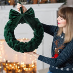 Soaoo 3 Christmas Velvet Wreaths 14" Christmas Wreaths for Front Door Velvet Ornament with Bow for Party Table Fireplaces Porch Walls New Year Home Decor(Green) - Image 4