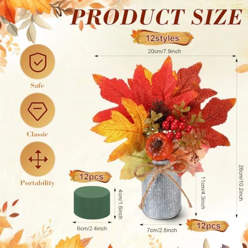 Suncalla 12 Pack Fall Table Centerpieces Decor in Metal Pots, Silver - Image 2