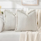 MIULEE Olive Green Striped Euro Decorative Throw Pillow Covers, 24x24 by MIULEE