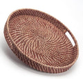 Round Rattan Woven Serving Tray with Handles Ottoman Tray for Breakfast, Drinks, Snacks for Coffee Table, Home Decorative (Honey Brown, 13.8"x2") by DECRAFTS