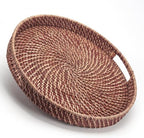Round Rattan Woven Serving Tray with Handles Ottoman Tray for Breakfast, Drinks, Snacks for Coffee Table, Home Decorative (Honey Brown, 13.8"x2") by DECRAFTS