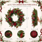 Christmas Wreath for Front Door Cedar Buffalo Plaid Wreath with Holly Berry - Image 2