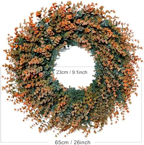 Fall Wreath for Front Door 26 inch Eucalyptus Leaves UV Resistant - Image 2