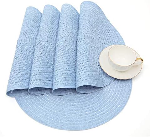 SHACOS Round Braided Placemats Set of 8 Washable 15 inch Round Non Slip Table Place Mats for Dining Tables Wedding Party Decor (Light Blue, 8) - Image 3