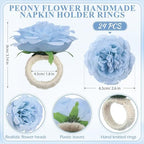 Yunsailing 24 Pcs Flower Napkin Rings Peony Floral Handmade Napkin Holder Rings Handicraft Holder for Table Decorations Wedding Holiday Banquet Luncheons Birthday Party Picnics Supplies(Blue) - Image 2