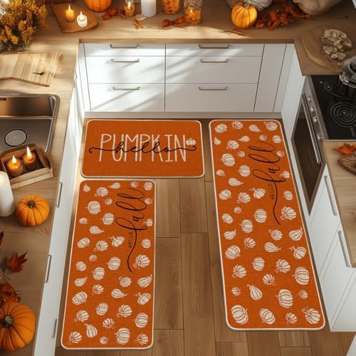 Artoid Mode Orange Fall Kitchen Mats Set of 3-24"x35"+24"x59"+24"x72" - Image 2