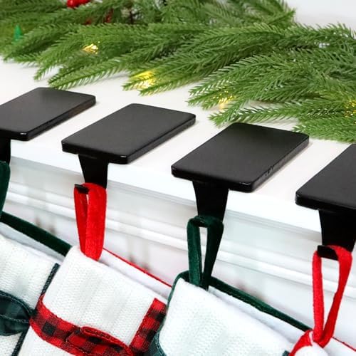 HMASYO Christmas Stocking Holders for Mantle Set of 6, Black Heavy Duty Iron Stocking Hangers Base, Low Profile Weighted Stocking Holder Hooks for Fireplace Tabletop Shelf Christmas Decoration - Image 3